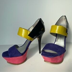 Jessica Simpson Vadio Suede & Patent Color Block Platform Heel Sandals 8.5